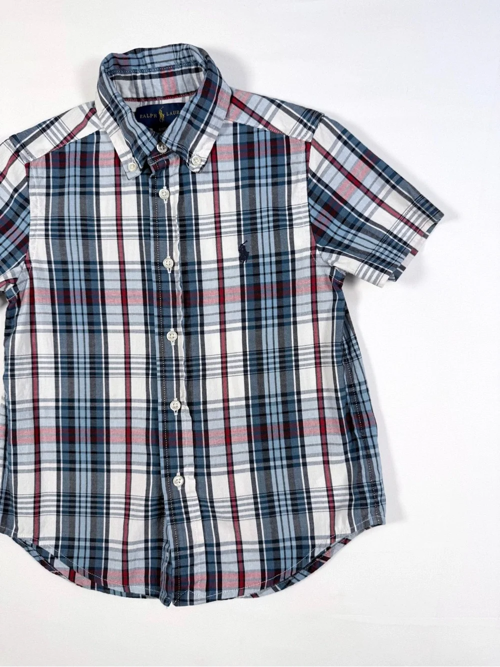 RALPH LAUREN Toddler Boys' Tartan Plaid 100% Cotton Casual Button Down Size 4/4T